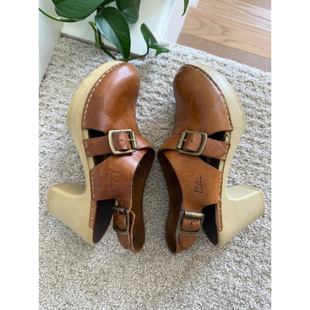Calou STOCKHOLM ASTRID Leather Clog Sandals Women 38 BROWN Slingback Buckle